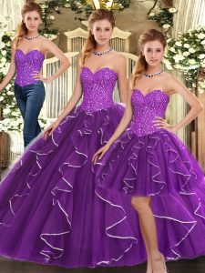 Exceptional Eggplant Purple Sweetheart Lace Up Beading and Ruffles 15 Quinceanera Dress Sleeveless