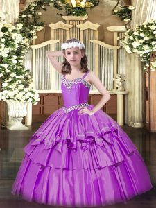 Sleeveless Beading and Ruffled Layers Lace Up Little Girls Pageant Gowns