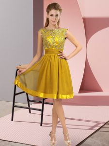 Gold Prom Party Dress Prom and Party with Appliques Scoop Sleeveless Backless