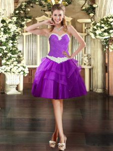 Pretty Sweetheart Sleeveless Tulle Homecoming Dress Appliques and Ruffled Layers Lace Up