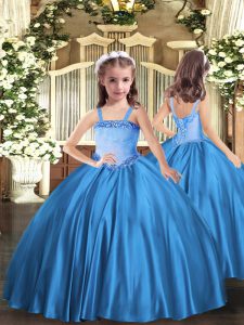 Baby Blue Sleeveless Satin Lace Up Winning Pageant Gowns for Party and Quinceanera