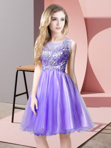 Sexy Lavender A-line Scoop Sleeveless Tulle Knee Length Zipper Beading Prom Dresses