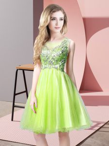 Yellow Green A-line Scoop Sleeveless Tulle Knee Length Zipper Beading Prom Dress