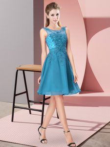 Traditional Knee Length Empire Sleeveless Teal Bridesmaid Dress Zipper