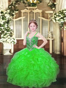 Eye-catching Organza Lace Up Spaghetti Straps Sleeveless Floor Length Kids Pageant Dress Beading and Ruffles