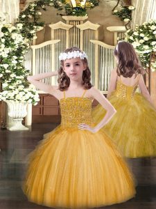 Sleeveless Lace Up Floor Length Beading and Ruffles Girls Pageant Dresses