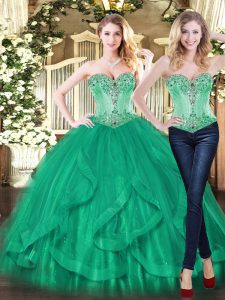 Shining Sleeveless Lace Up Floor Length Beading and Ruffles Sweet 16 Dresses
