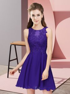 Comfortable Mini Length Purple Quinceanera Court Dresses Scoop Sleeveless Zipper
