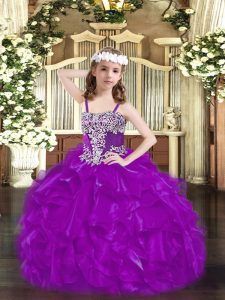 Floor Length Ball Gowns Sleeveless Purple Little Girl Pageant Gowns Lace Up