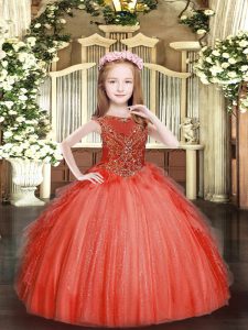 Tulle Sleeveless Floor Length Pageant Dress Toddler and Beading and Ruffles
