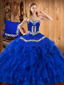 Ball Gowns Sweet 16 Dresses Blue Sweetheart Satin and Organza Sleeveless Floor Length Lace Up