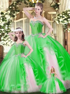 Graceful Green Ball Gowns Sweetheart Sleeveless Organza Floor Length Lace Up Ruffles Quinceanera Dress