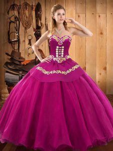 Fuchsia Sweetheart Lace Up Ruffles Sweet 16 Dress Sleeveless