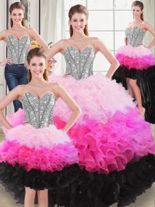 Enchanting Ball Gowns 15th Birthday Dress Multi-color Sweetheart Organza Sleeveless Floor Length Lace Up