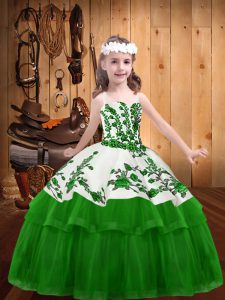 Luxurious Straps Sleeveless Lace Up Kids Pageant Dress Green Organza