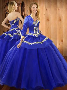 Super Blue Ball Gowns Sweetheart Sleeveless Tulle Floor Length Lace Up Ruffles Sweet 16 Dress