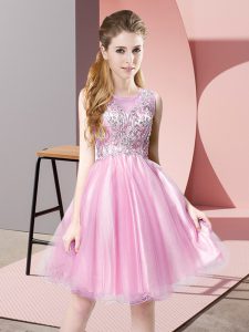 Extravagant Knee Length A-line Sleeveless Rose Pink Homecoming Dress Zipper