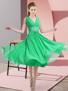 Fantastic Knee Length Turquoise Dama Dress V-neck Sleeveless Side Zipper