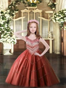 Wine Red Sleeveless Beading Floor Length Pageant Dress for Teens