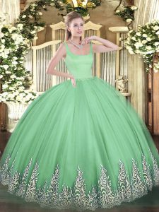 Top Selling Appliques Quince Ball Gowns Apple Green Zipper Sleeveless Floor Length