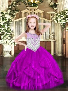 Fuchsia Scoop Neckline Beading and Ruffles Pageant Dress for Teens Sleeveless Zipper
