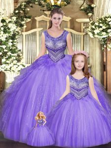 Best Eggplant Purple Lace Up 15th Birthday Dress Beading and Ruffles Sleeveless Floor Length