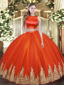Floor Length Two Pieces Sleeveless Red Sweet 16 Quinceanera Dress Criss Cross