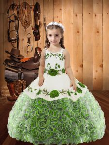 Adorable Multi-color Fabric With Rolling Flowers Lace Up Pageant Gowns Sleeveless Floor Length Embroidery and Ruffles