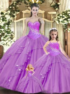 New Style Floor Length Ball Gowns Sleeveless Lilac Quinceanera Gowns Lace Up