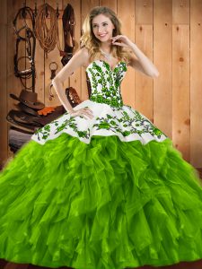 Sleeveless Embroidery and Ruffles Lace Up Sweet 16 Dresses