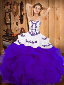 Floor Length Ball Gowns Sleeveless White And Purple Sweet 16 Quinceanera Dress Lace Up