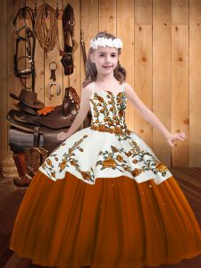 Inexpensive Floor Length Brown Little Girl Pageant Gowns Straps Sleeveless Lace Up