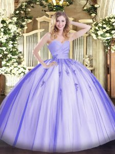 Ball Gowns Vestidos de Quinceanera Lavender Sweetheart Tulle Sleeveless Floor Length Lace Up