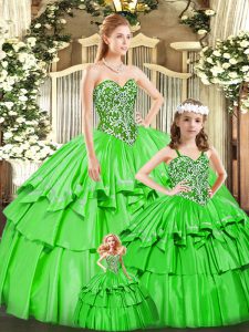 Ball Gowns Quinceanera Gowns Green Sweetheart Organza Sleeveless Floor Length Lace Up