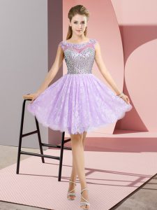 Excellent Scoop Cap Sleeves Prom Dress Mini Length Beading Lavender Lace