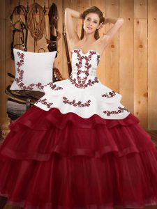 Sleeveless Sweep Train Lace Up Embroidery and Ruffled Layers 15 Quinceanera Dress
