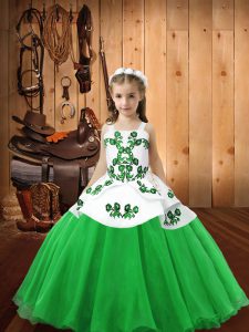 Excellent Green Organza Lace Up Little Girls Pageant Dress Sleeveless Floor Length Embroidery