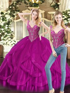 Sweet Floor Length Ball Gowns Sleeveless Fuchsia Sweet 16 Quinceanera Dress Lace Up