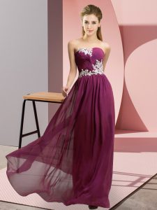 Best Selling Floor Length Empire Sleeveless Dark Purple Prom Dress Lace Up