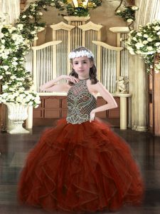 Organza Sleeveless Floor Length Kids Formal Wear and Beading and Ruffles