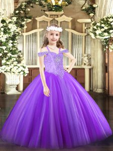Lavender Custom Made Pageant Dress Party and Quinceanera with Beading Off The Shoulder Sleeveless Lace Up