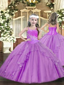 Sleeveless Floor Length Ruffles and Sequins Lace Up Little Girl Pageant Gowns with Lilac