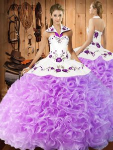 Exceptional Sleeveless Floor Length Embroidery Lace Up Quinceanera Dresses with Lilac
