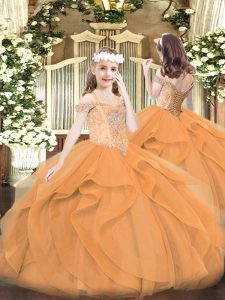 Off The Shoulder Sleeveless Lace Up Glitz Pageant Dress Orange Tulle