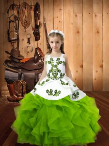 Ball Gowns Straps Sleeveless Organza Floor Length Lace Up Embroidery and Ruffles Little Girl Pageant Gowns
