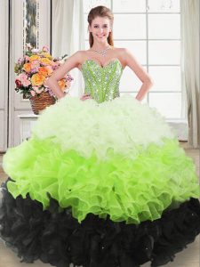 Fashionable Multi-color Ball Gowns Beading and Ruffles Sweet 16 Dress Lace Up Organza Sleeveless Floor Length
