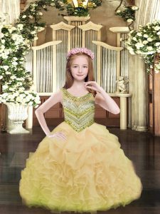 Cute Sleeveless Lace Up Floor Length Beading and Ruffles and Pick Ups Little Girls Pageant Gowns