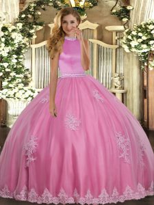 Sleeveless Backless Floor Length Beading and Appliques Quinceanera Gown