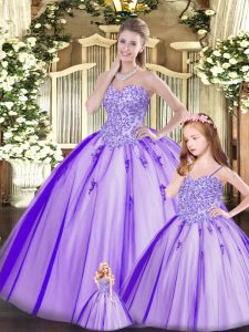 Purple Ball Gowns Beading Ball Gown Prom Dress Lace Up Tulle Sleeveless Floor Length