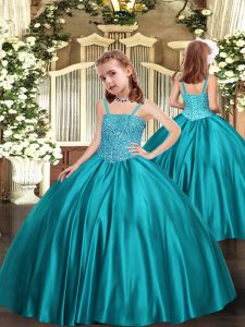 Attractive Sleeveless Beading Zipper Kids Formal Wear with Teal